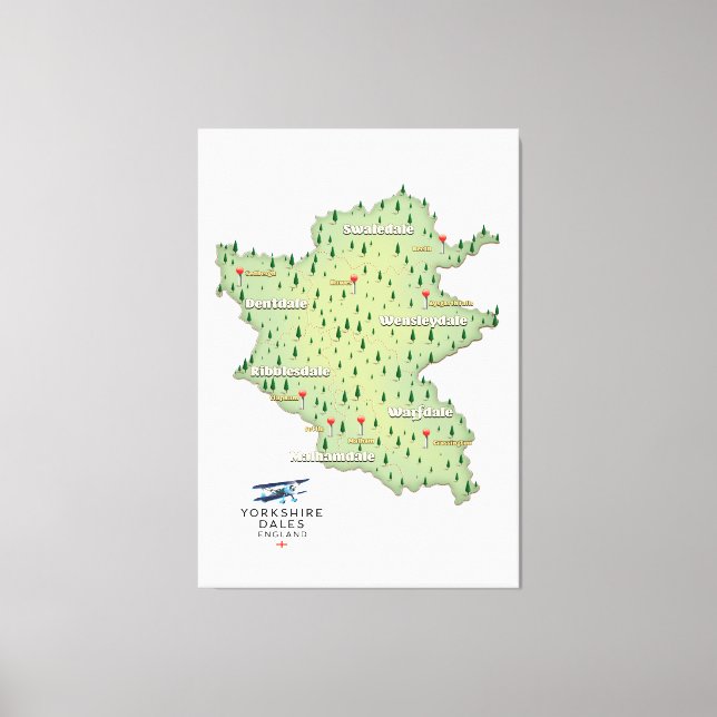 Toile Carte du Yorkshire Dales Angleterre (Recto)