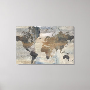 Toile Carte en pierre grise du monde