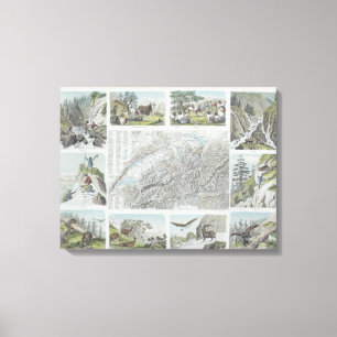 Toile Carte et vignettes des Alpes suisses