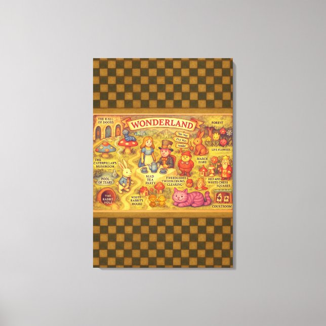 Toile Carte Fantaisiste d'Alice au Pays des Merveilles (Recto)