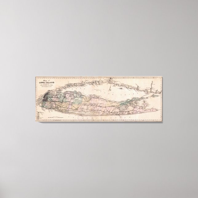 Toile Carte ferroviaire vintage Long Island NY (1882) (Recto)