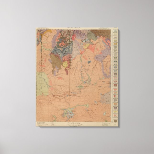 Toile Carte géologique, Partie nationale de Yellowstone, (Recto)