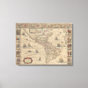Toile Carte historique de l'Amérique (Amérique du Nord e