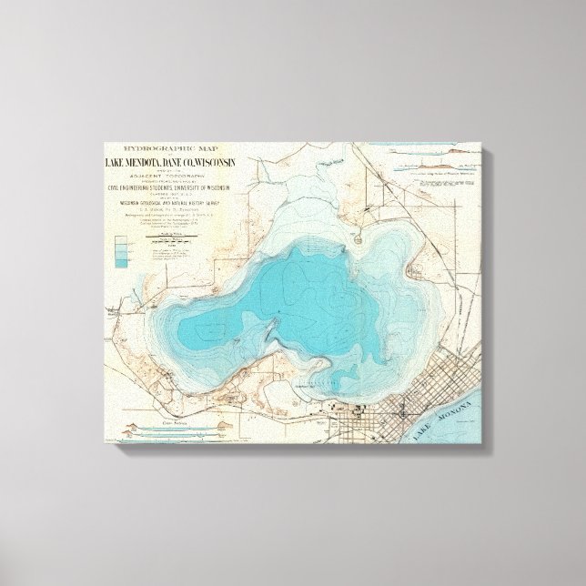 Toile Carte hydrographique Lac Mendota (Recto)