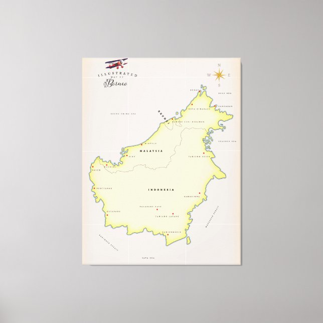 Toile Carte illustrée de Borneo (Recto)