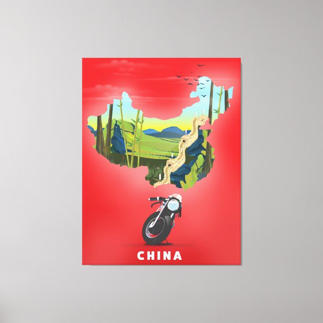 Toile Carte illustrée de Chine affiche de voyage (Recto)