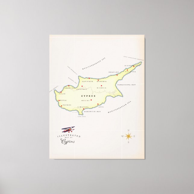 Toile Carte illustrée de Chypre. (Recto)