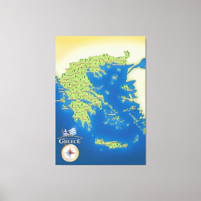 Toile Carte illustrée de Grèce. (Recto)