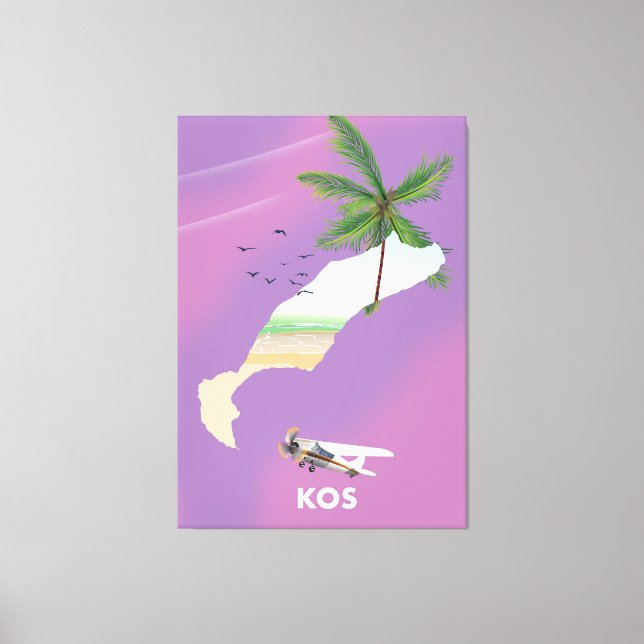 Toile Carte illustrée de Kos Grèce. (Recto)