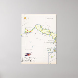 Toile Carte illustrée de la carte des îles Turques et 
