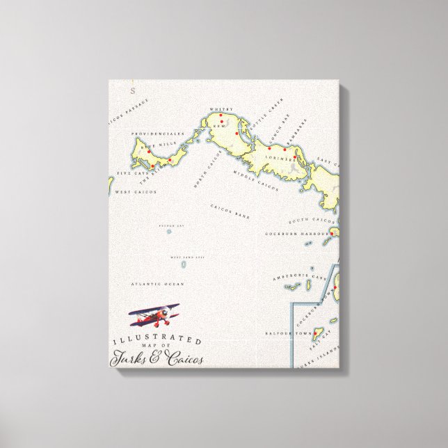 Toile Carte illustrée de la carte des îles Turques-et-Ca (Recto)