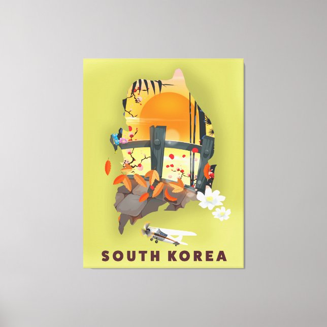 Toile Carte illustrée de la Corée du Sud (Recto)