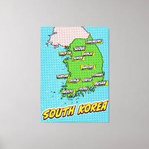 Toile Carte illustrée de la Corée du Sud dans le style P