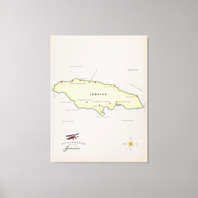 Toile Carte illustrée de la Jamaïque. (Recto)