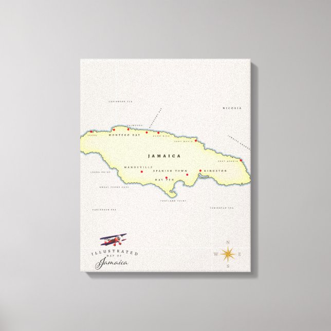 Toile Carte illustrée de la Jamaïque. (Recto)