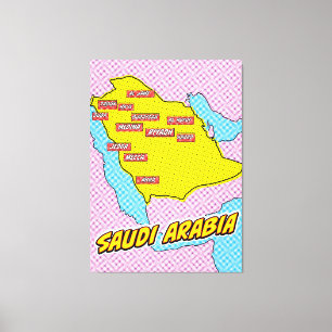 Toile Carte illustrée de l'Arabie saoudite dans le style