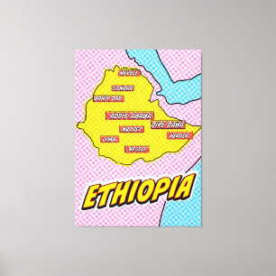 Toile Carte illustrée de l'Éthiopie dans le style Pop Ar