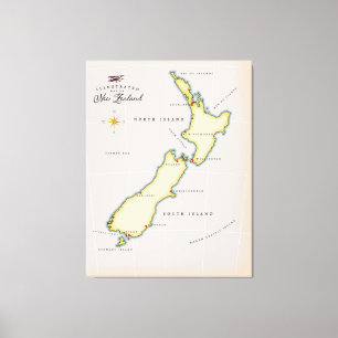 Toile Carte illustrée de Nouvelle-Zélande