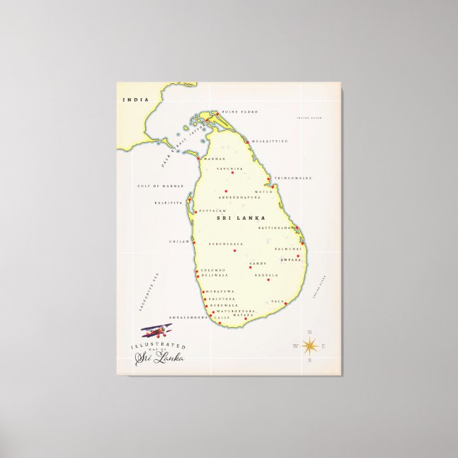 Toile Carte illustrée de Sri Lanka (Recto)