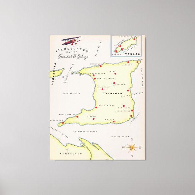 Toile Carte illustrée de Trinité-et-Tobago (Recto)
