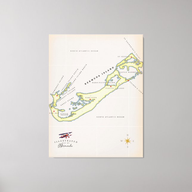 Toile Carte illustrée des Bermudes (Recto)