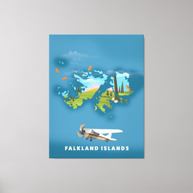 Toile carte illustrée des îles Falkland (Recto)