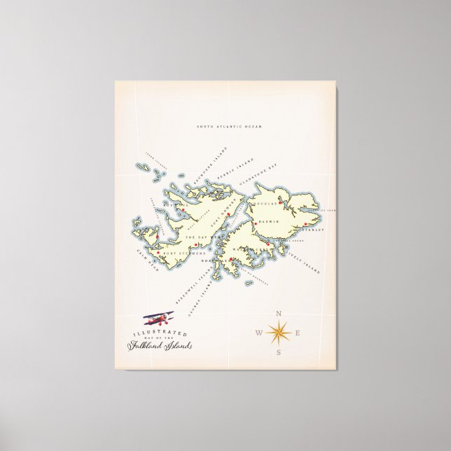 Toile Carte illustrée des îles Falkland. (Recto)