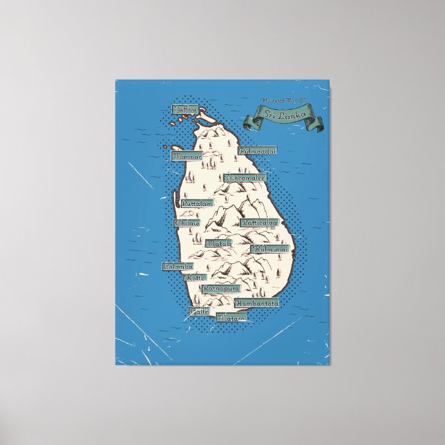 Toile Carte Illustrée Des Voyages Du Sri Lanka (Recto)
