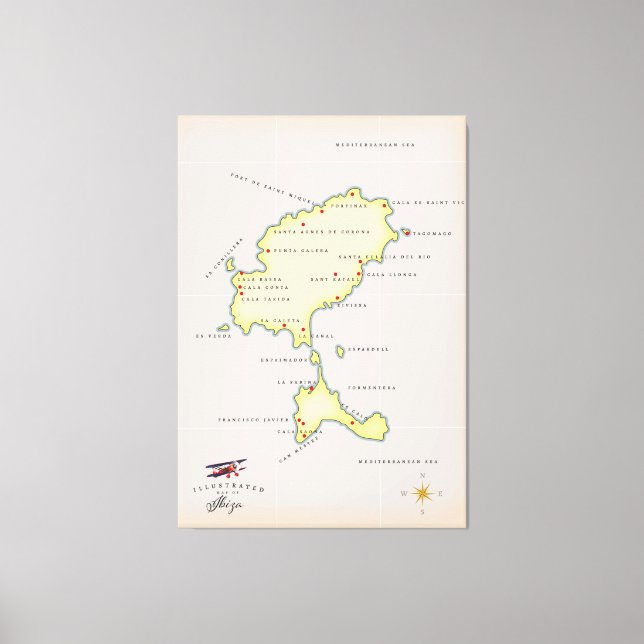 Toile Carte illustrée d'Ibiza (Recto)