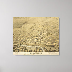 Toile Carte imagée vintage de Fort Worth le Texas (1876