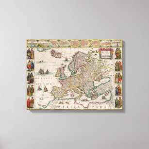 Toile Carte médiévale de l'Europe (par Willem Blaeu)