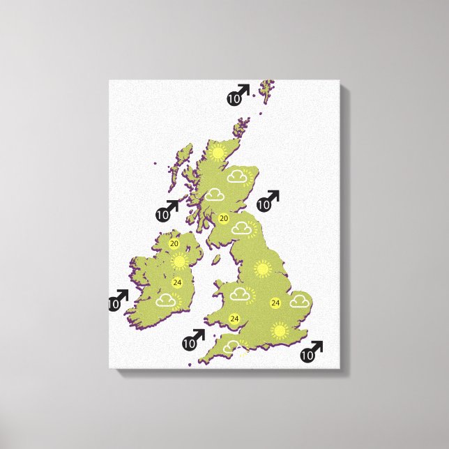 Toile Carte météo rétro des îles britanniques (Recto)