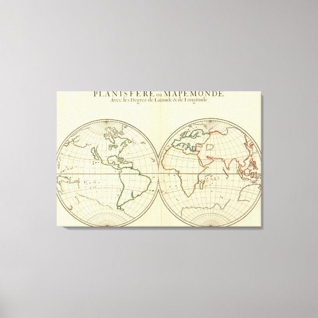 Toile Carte mondiale avec Latitude et Longititude (Recto)