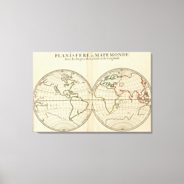 Toile Carte mondiale avec Latitude et Longititude (Recto)
