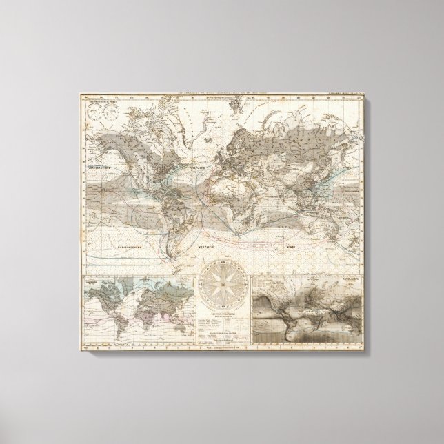 Toile Carte mondiale du flux d'air (Recto)