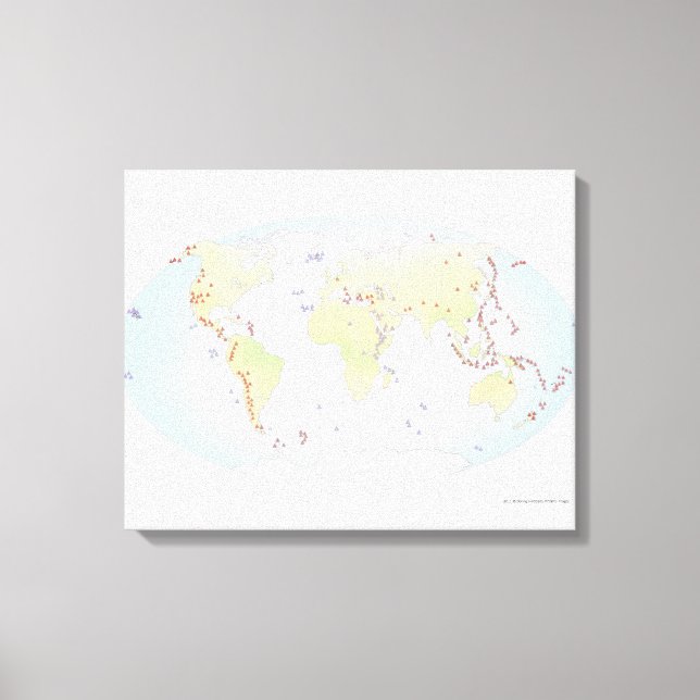 Toile Carte mondiale montrant les sites d'activité volca (Recto)