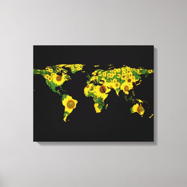 Toile Carte Mondiale Silhouette - Fleurs de Soleil (Recto)