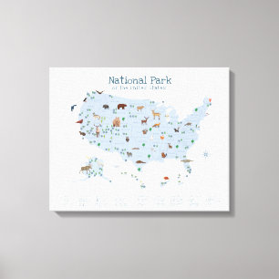 Toile Carte nationale des parcs bleus de la pépinière de