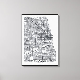 Toile Carte noire et blanche de ville de Chicago,