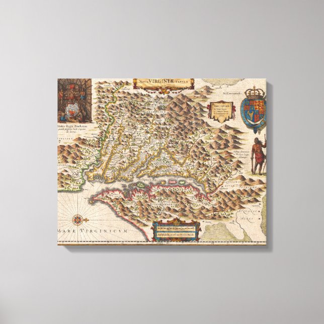 Toile Carte Nova Virginiae Tabula 1630 Henricus Hondius (Recto)