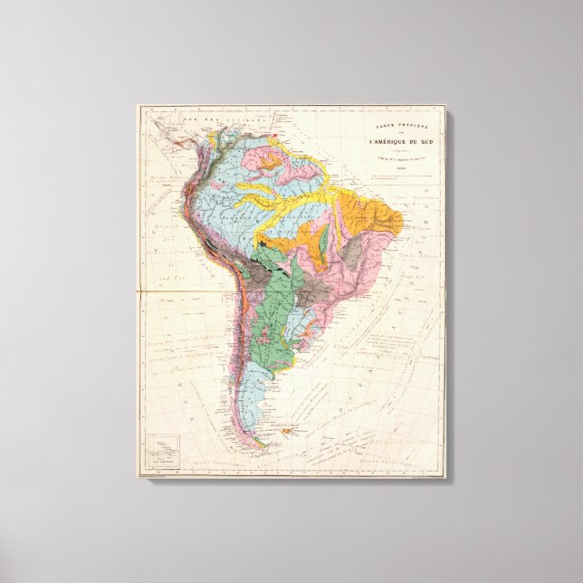 Toile Carte physique de l'Amérique du Sud (Recto)