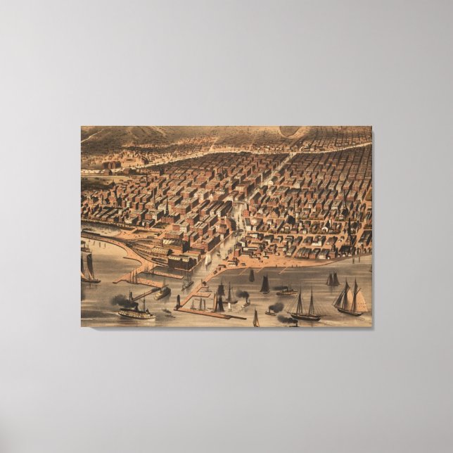 Toile Carte picturale vintage de Chicago (1871)(2) (Recto)