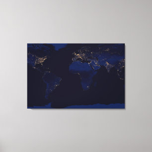 Toile Carte Plate De La Terre Montrant Les Lumières De L