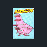 Toile Carte Pop Art Illustrated Barbados<br><div class="desc">Une carte de style pop art de La Barbade avec un arrière - plan bleu vif et un motif pointillé.</div>