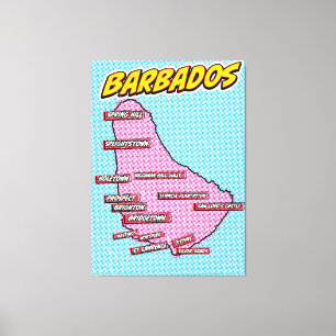 Toile Carte Pop Art Illustrated Barbados