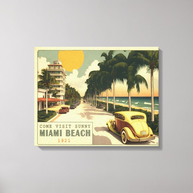 Toile Carte postale 1920 Retro Miami Beach Ocean Drive (Recto)