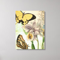 Carte postale vintage avec papillons et fleurs