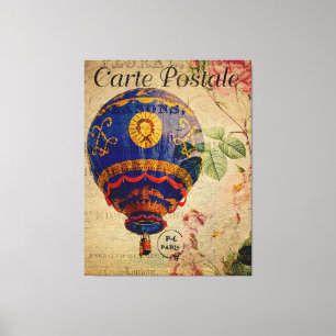 Toile Carte postale Vintage en France de Hot Air Balloon