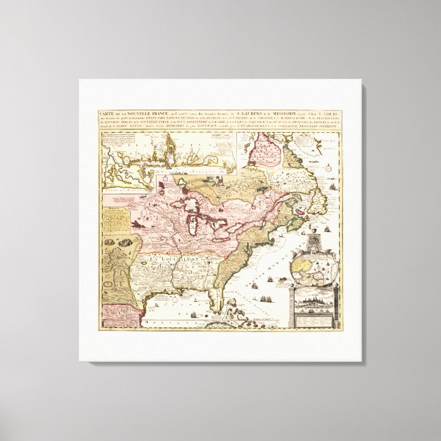 Toile Carte Québec Nouvelle-France Amérique par Français (Recto)