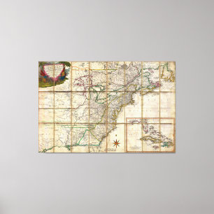 Toile Carte RARE de l'Amérique de 1779 Colonial par Rene